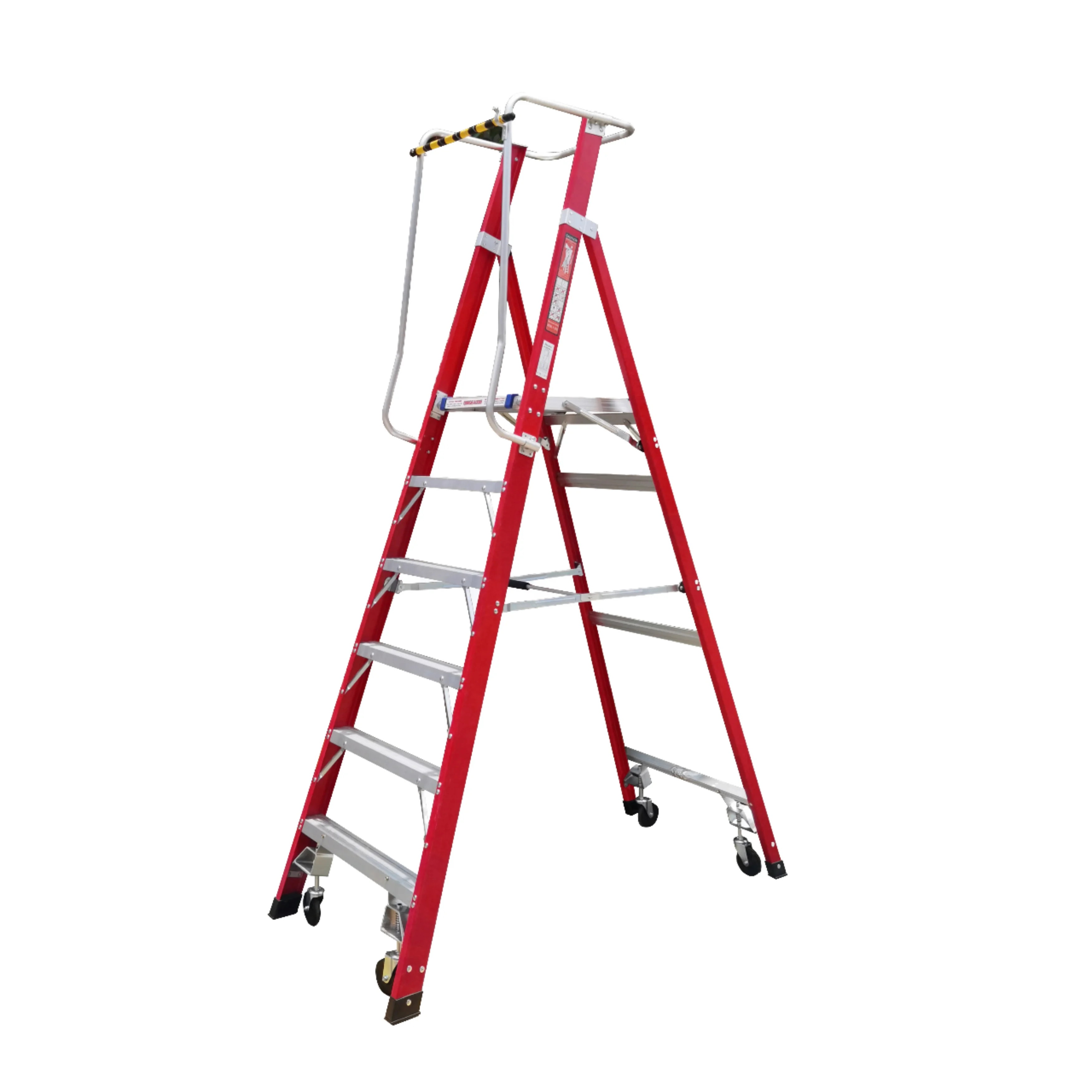 Industrial Grade FRP Material Foldable Human-shaped Ladder Swivel Wheel Mobile Ladder Electrician Insulating Ladder Tool