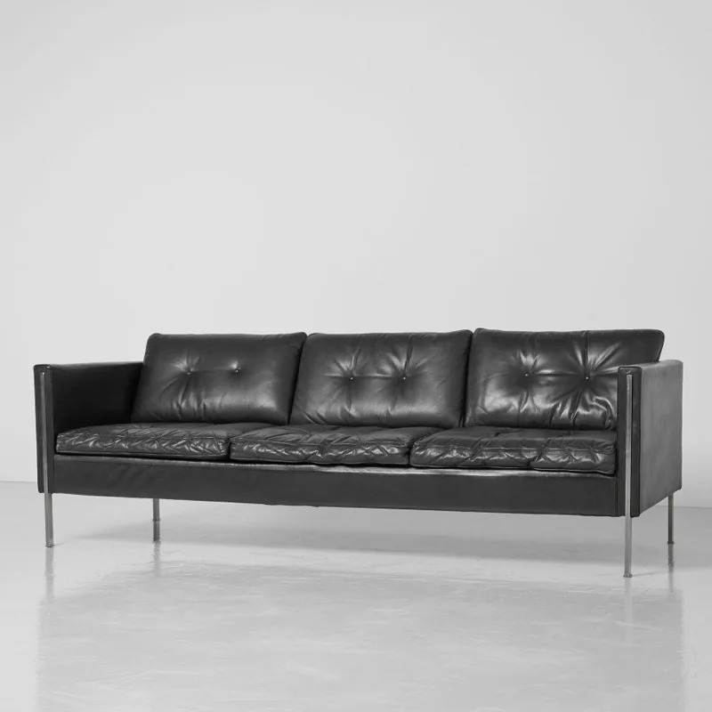 Medieval black leather sofa large flat sofa living room