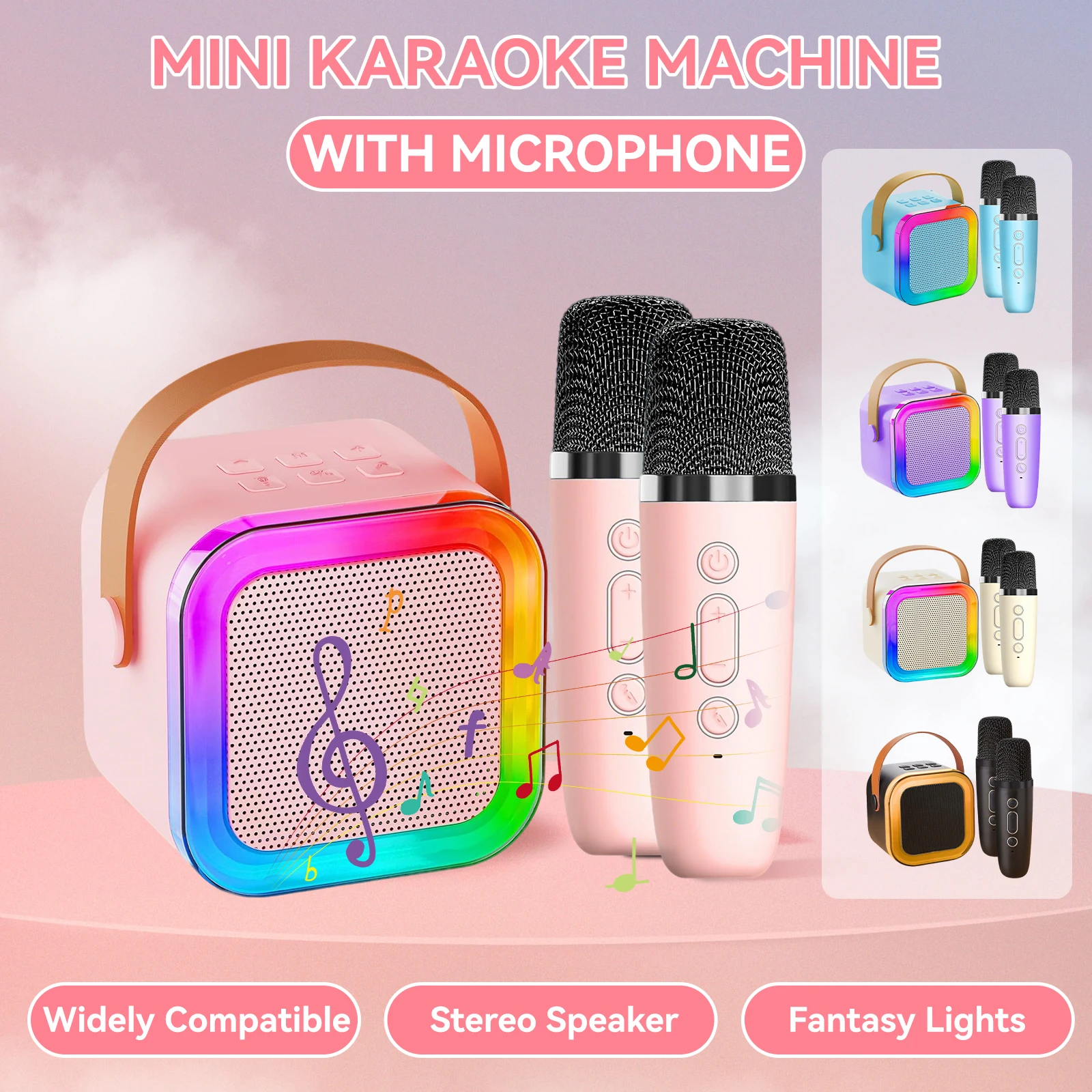 ﻿   INEYES جديد K12 آلة الكاريوكي مكبر صوت بخاصية البلوتوث قابل للنقل مع 2 ميكروفونات لاسلكية الأسرة الغناء مكبر الصوت للأطفال Gif