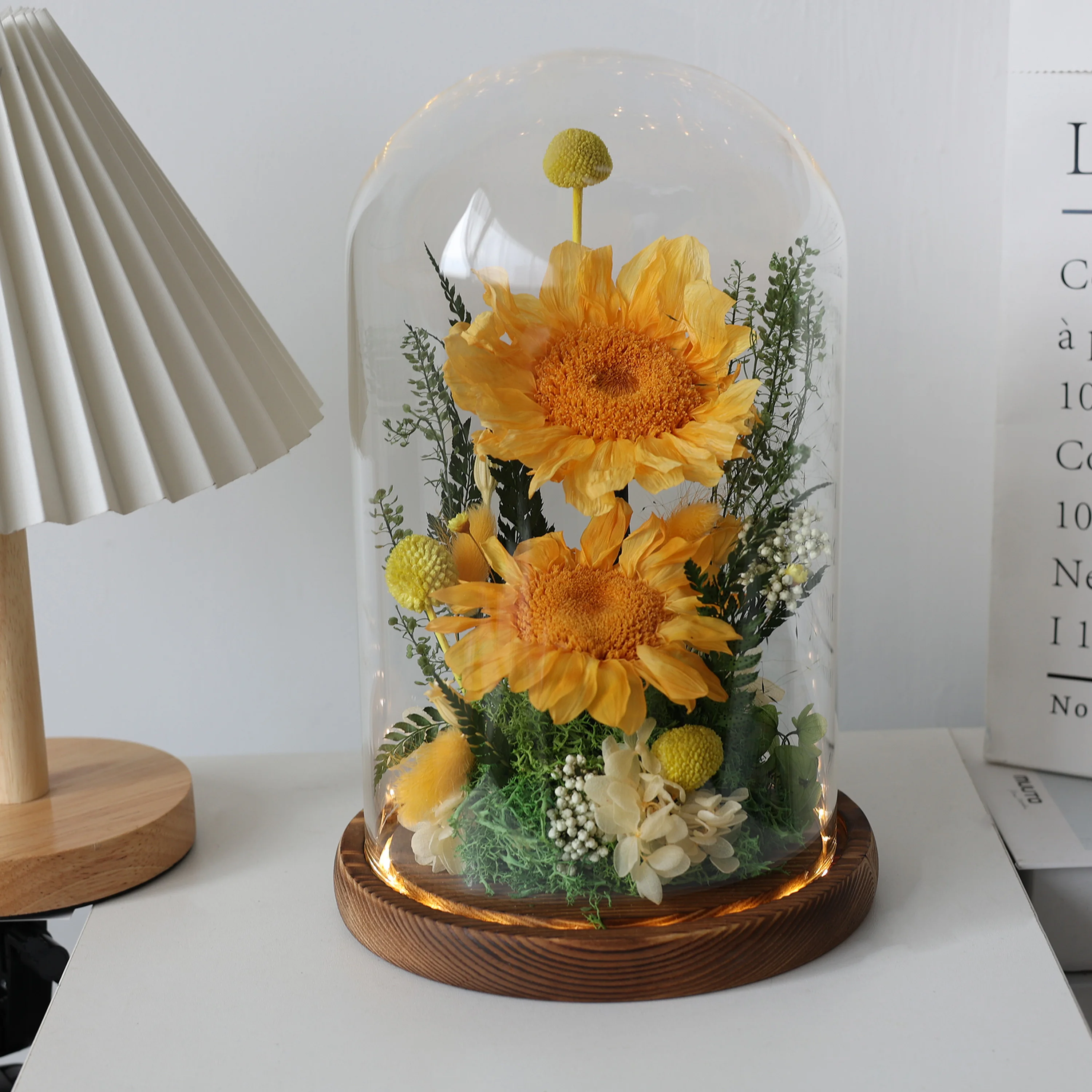 

Forever Sunflower in Glass Dome,Real Preserved Flower Gift with LED Light,Gifts for Her on Birthday,Mother's /Teacher's Day