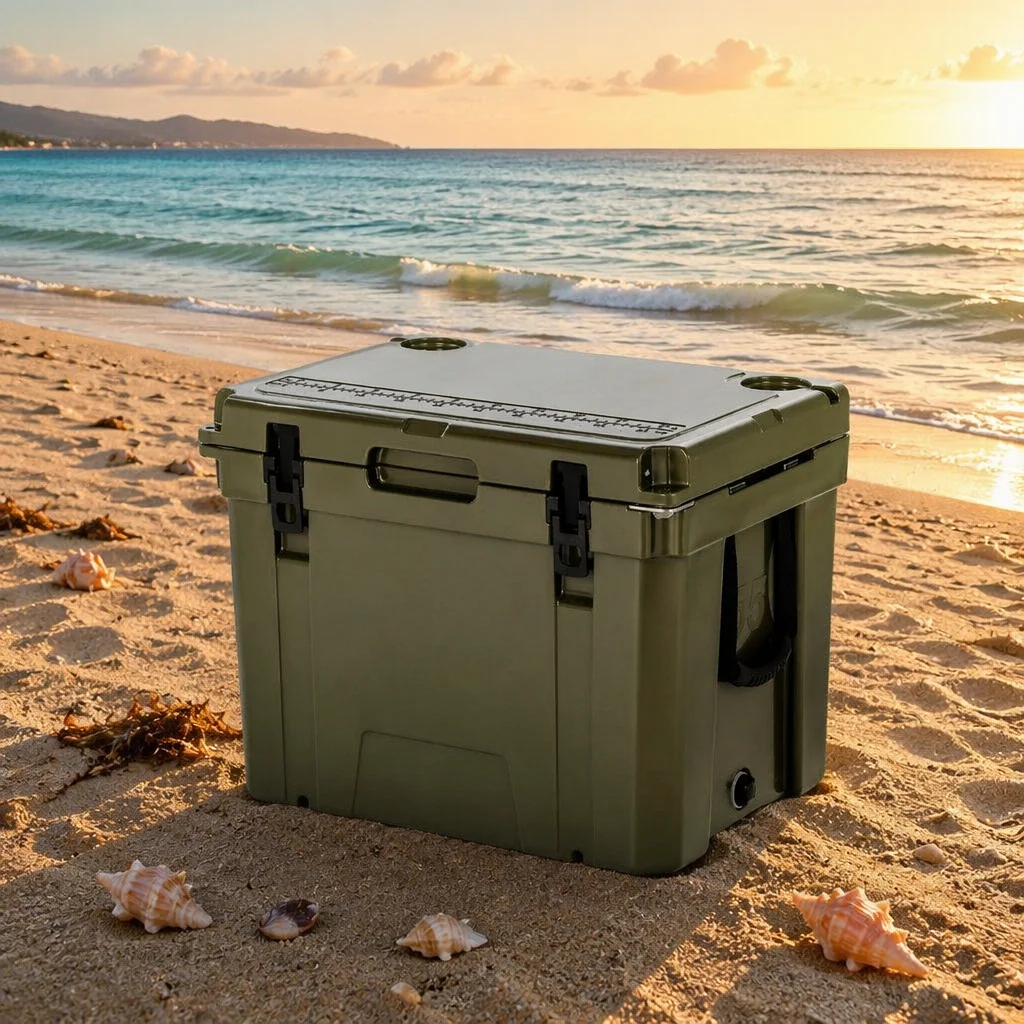 Custom Rotomolded Cooler Box 55Qt Thermal Modern Portable Wheeled Cooler With Drain Hole For Camping Fishing & Outdoor Use
