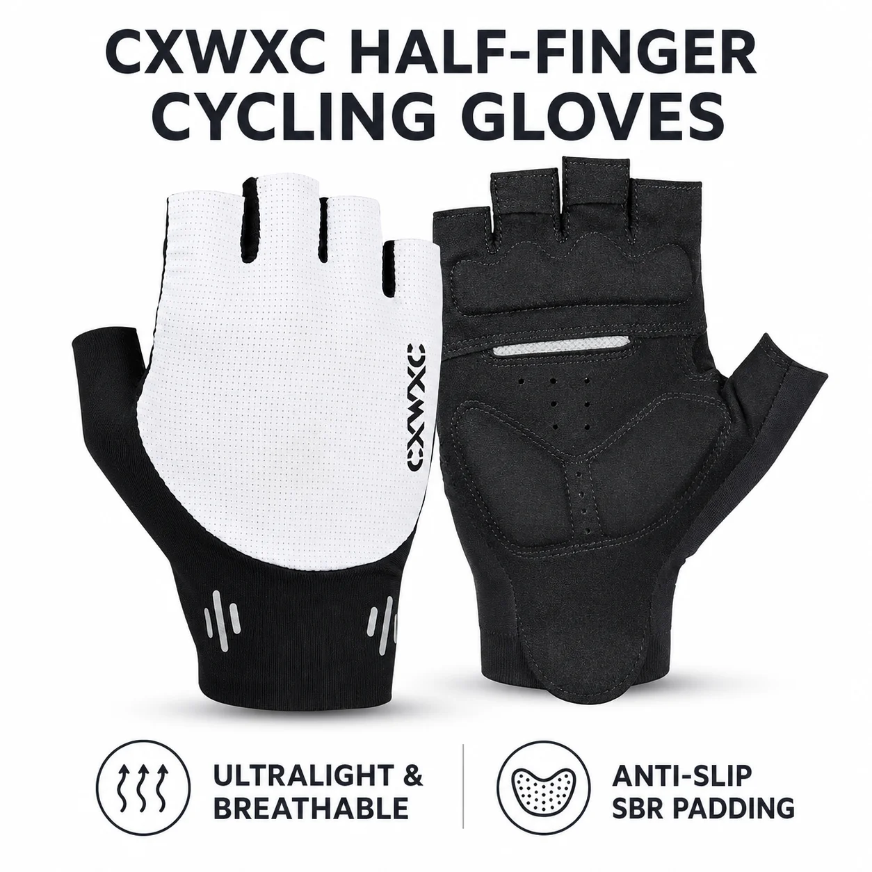 CXWXC Half Finger Cycling Gloves Ultralight Breathable Cooling Anti Slip SBR Padded Gloves for Road Mountain Bike Training