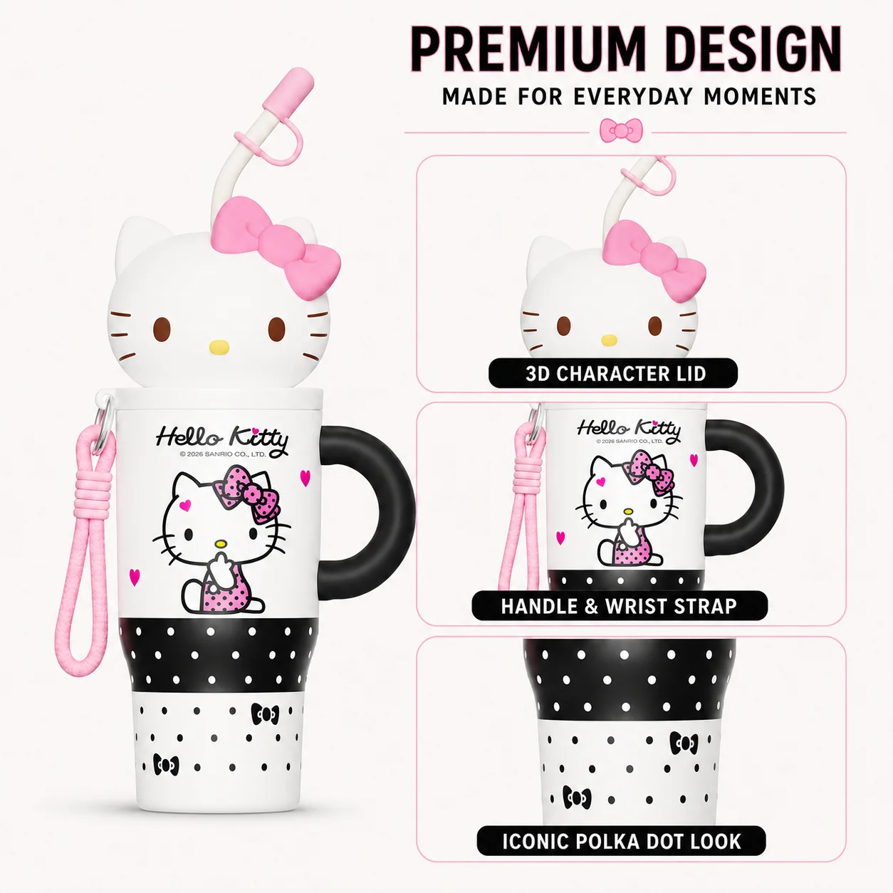 sanrio Hello Kitty Insulated Tumbler 316 Stainless Steel Water Bottle With Charm Strap Portable Vacuum Cup For Travel Office
