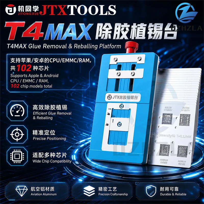 JTX T4 MAX Glue Removal Fixture Tin Planting Platform With 3D Tin Stencil for iPhone HUAWEI SAMSUNG  Magnetic Automatic Clamping