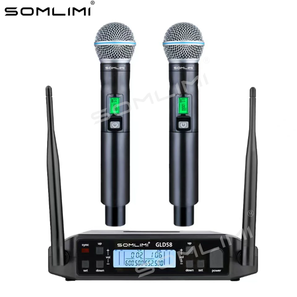 SOMLIMI G24-A58 600MHz Metal Handheld Professional Wireless Microphone UHF 2-Channel KTV Singing