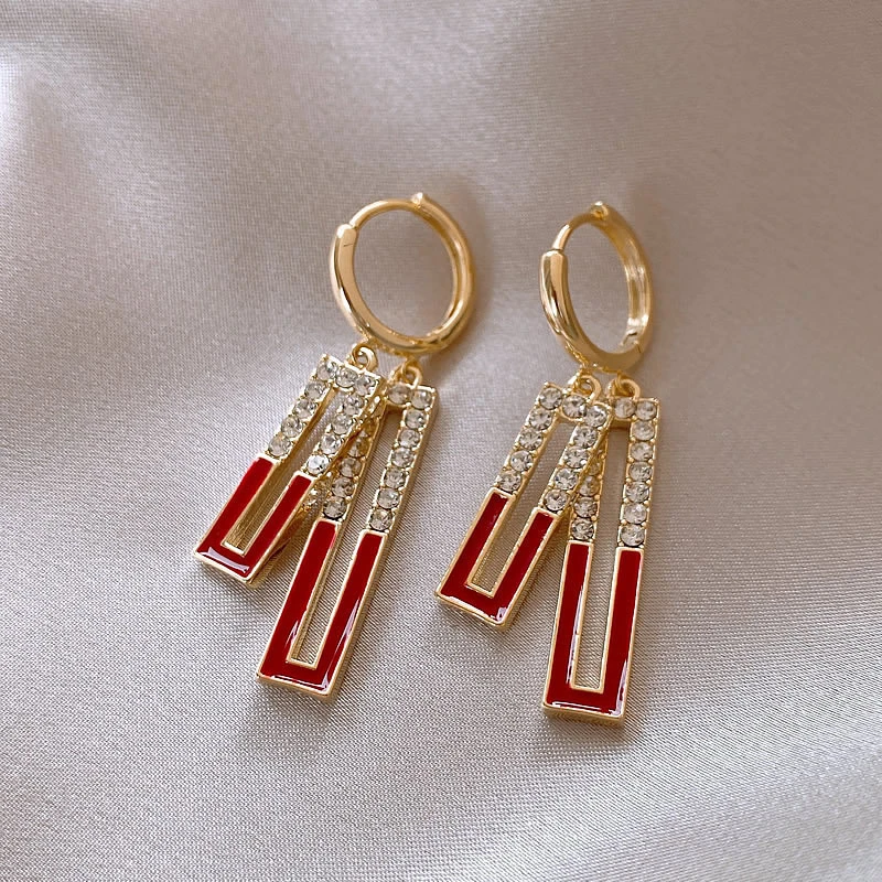 Einzigartiges Design, glänzender Kristall-Zirkon, quadratische baumelnde Ohrringe für Frauen, goldfarben, Strass, geometrischer Ohrring, Trend-Schmuck, Geschenk – Detail 2
