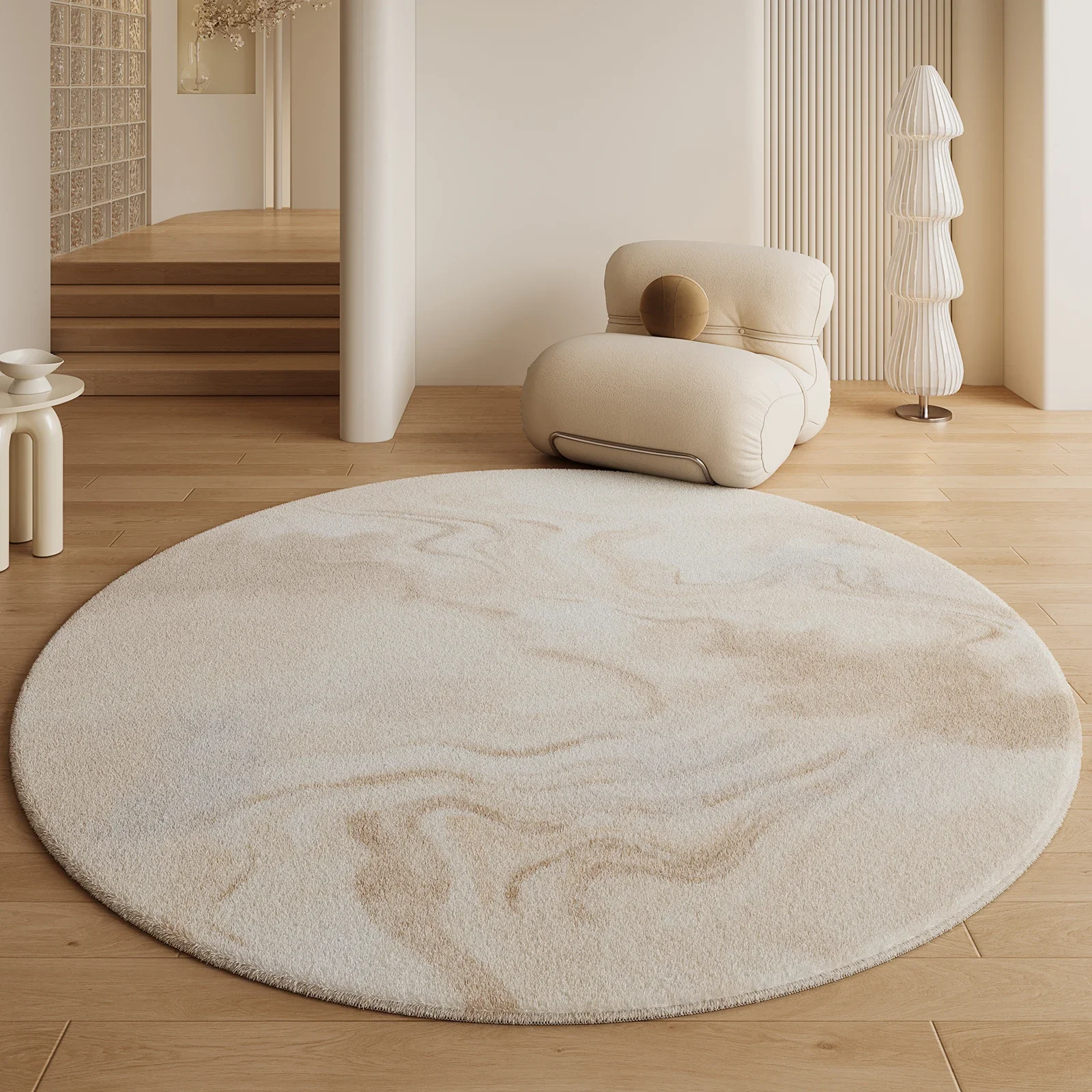 Cream Style Carpets for Living Room Fluffy Soft Round Bedroom Decor Rug Luxury Dressing Table Carpet Home Thick Plush Floor Mat