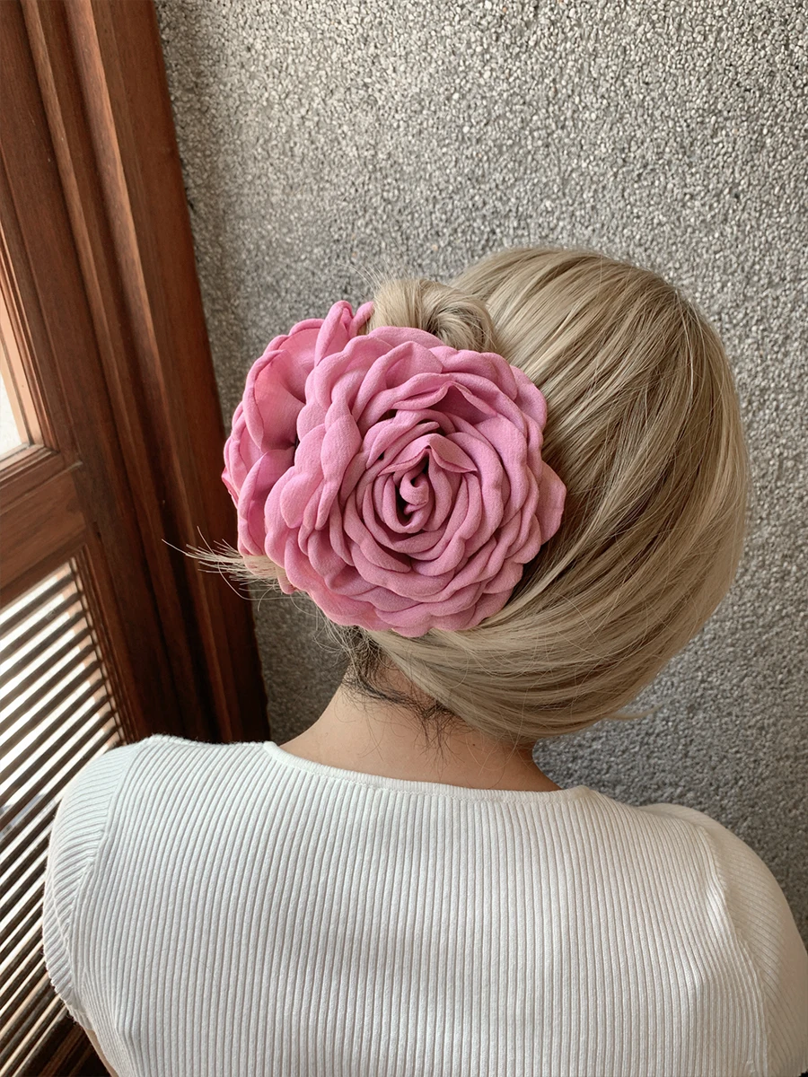 

Handmade three-dimensional rose large flower grab clip large, high-end disc hair shark clip hair accessories
