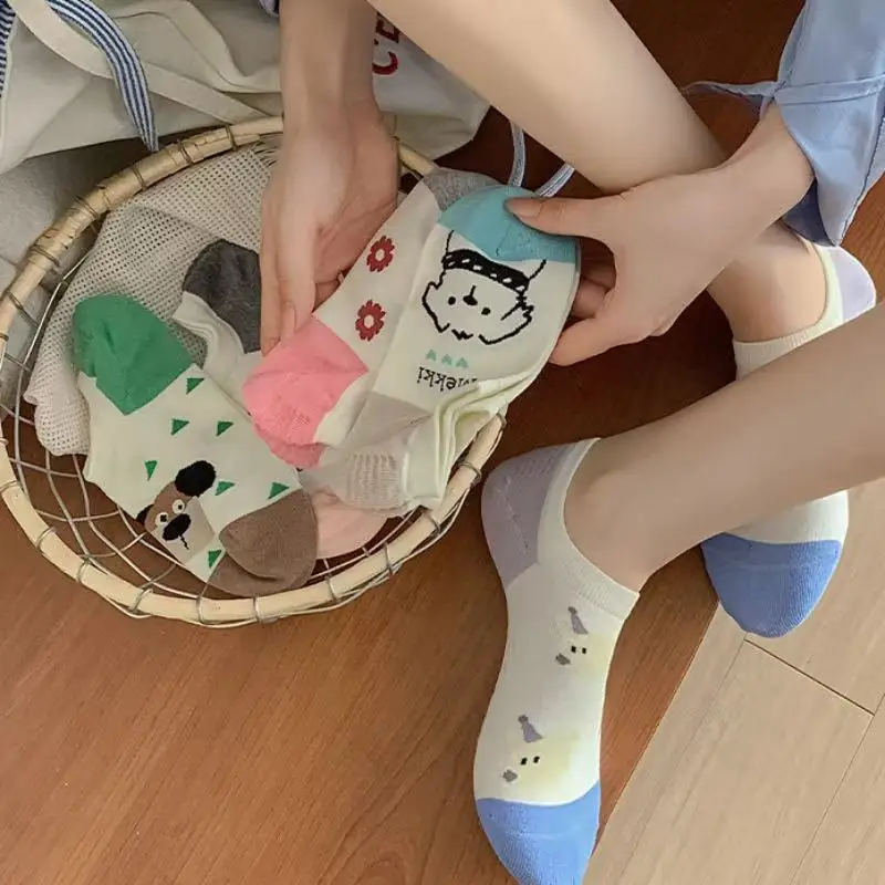 

5 пар летних женских носков с мультяшными животными, которые не сползают с ног. Школьный сезон, День святого Валентина
