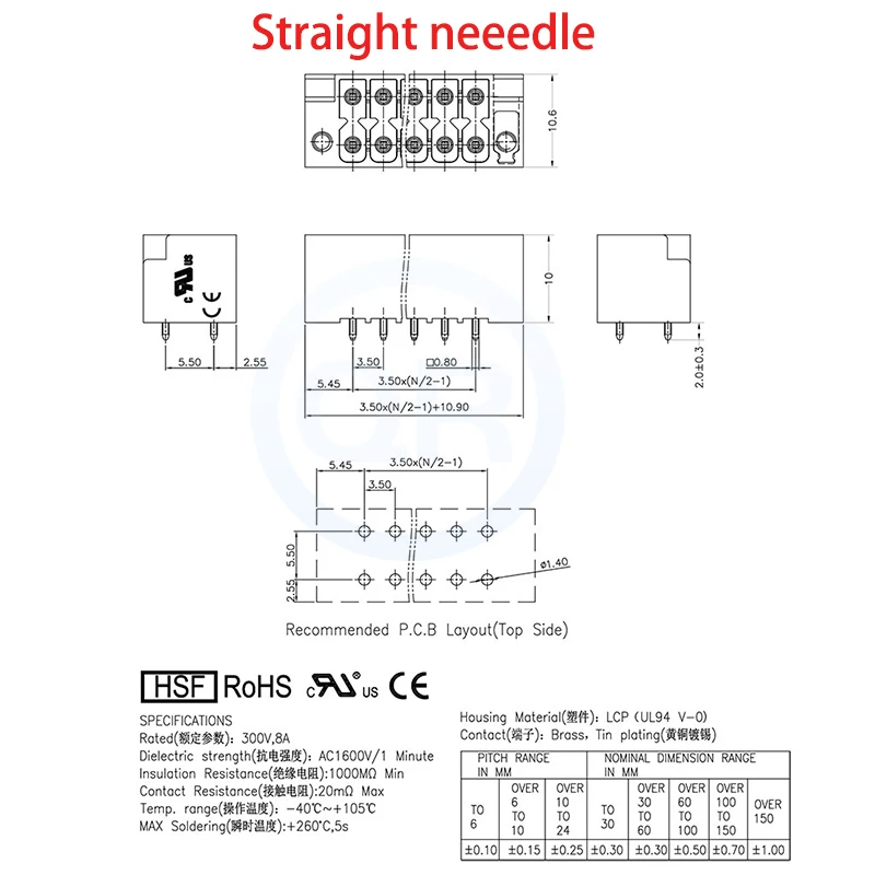 (1 Set) 15EDGKNHG - 3.5mm Spring Loaded Terminal Block PLC Module Terminal Block Servo Drive Connector 2*2P~2*18P