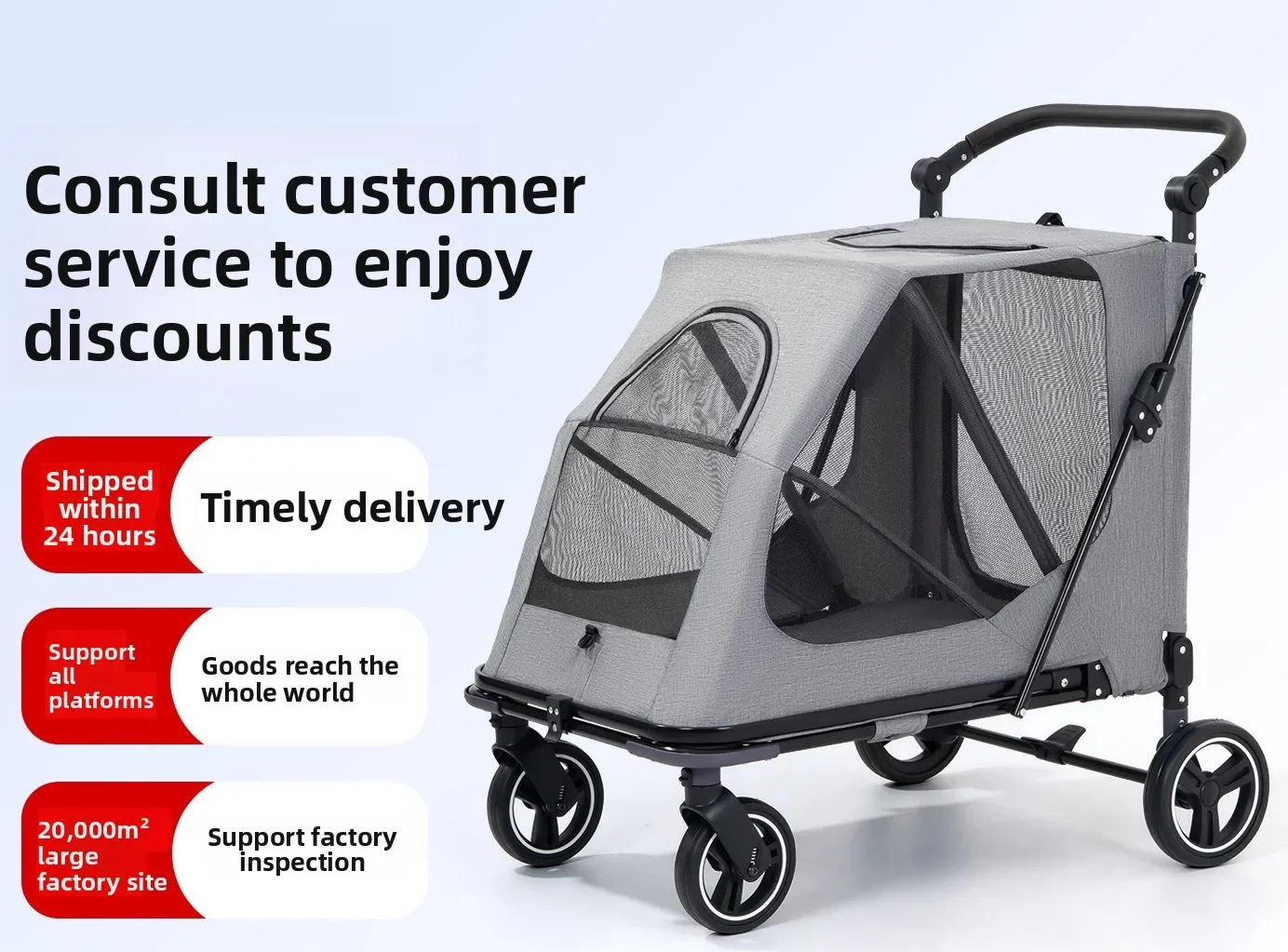 Large Capacity Foldable Pet Stroller Portable Outdoor Trolley for Senior or Injured Dogs & Cats