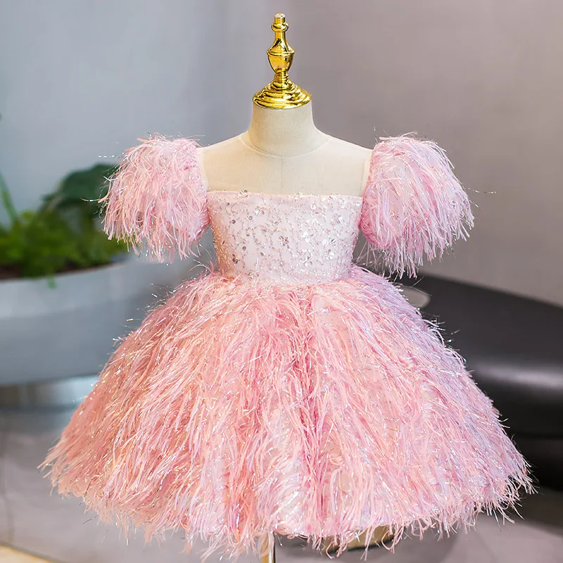 

1-10yrs old Kids Dress for Girls Wedding Sequins Pink New Year Dress Princess Party Pageant Formal Gown For Teen Children Dress