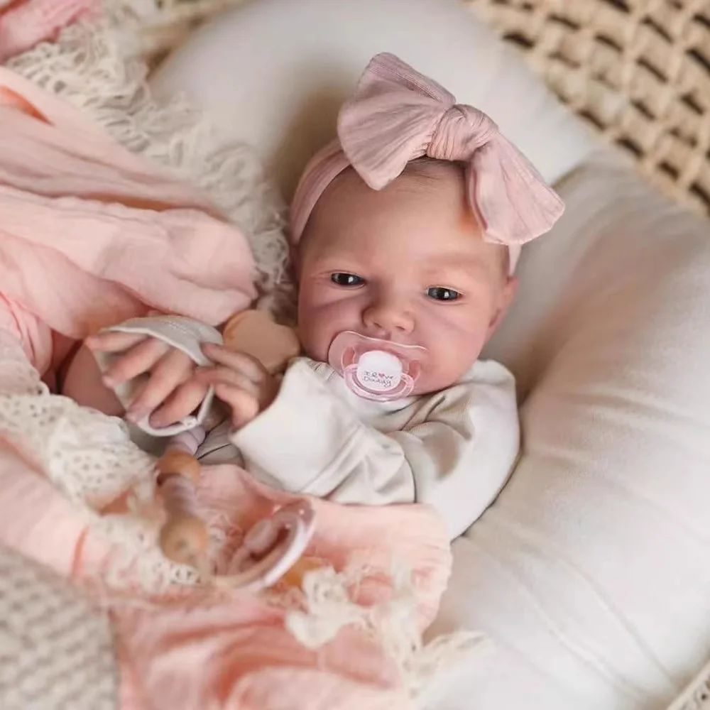 48CM Reborn Silicone Dolls August awake Complete Finished Touch Soft Newborn Baby Realistic Handmade Painted Hair Children Gifts