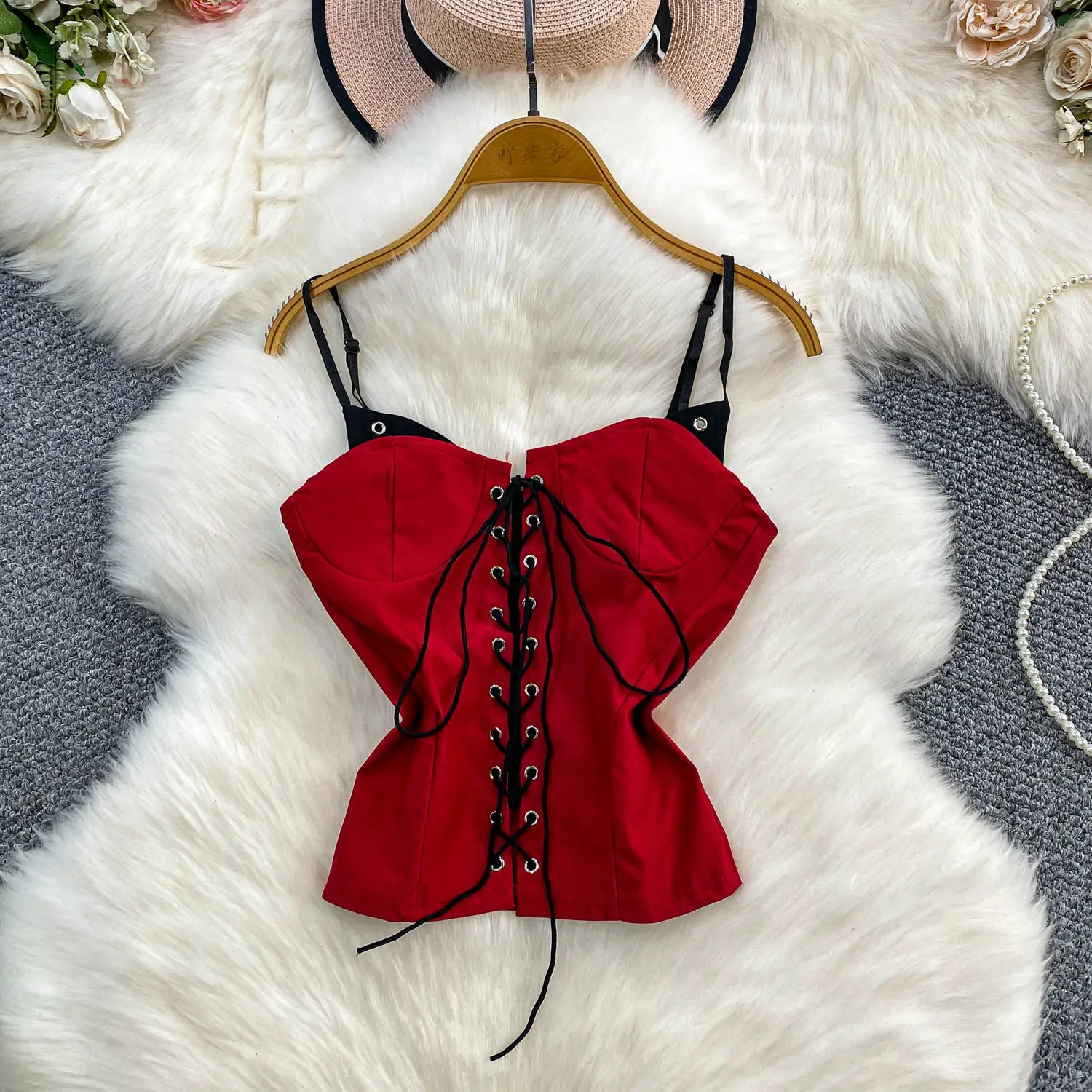 Women Chic Draw String Off Shoulder Chest wrapping Tank Top Fashion Sleeveless Tops autumn Women Top