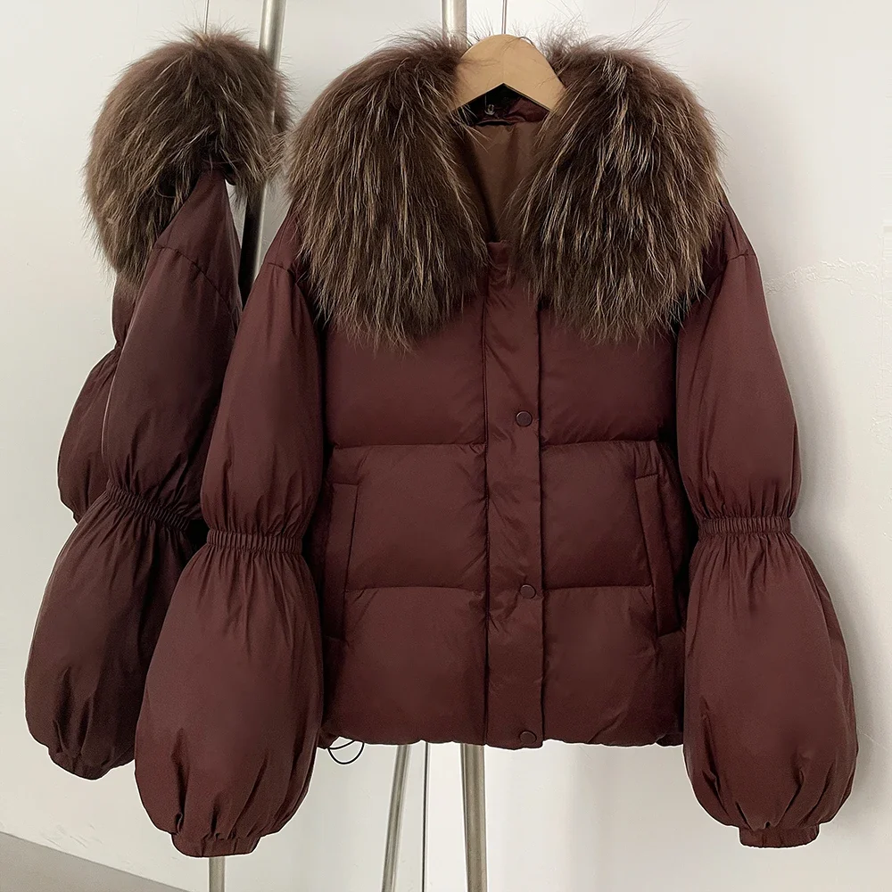 Manteau en duvet femme Parka vêtements d'extérieur Vintage blanc canard vers le bas manteau véritable fourrure de renard veste 2025 lâche dames hiver femmes court chaud