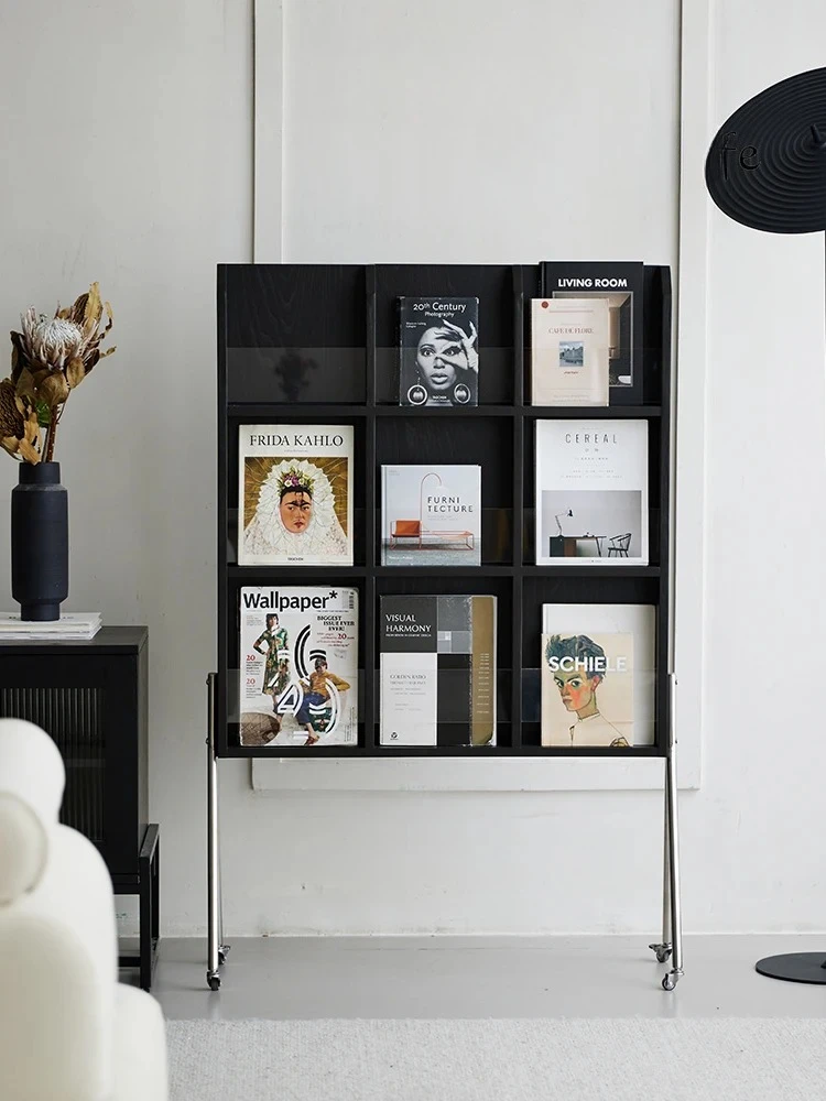 

Modern Light Luxury Movable Floor Magazine Rack Simple Living Room Small Apartment Multi-Layer Solid Wood Bookshelf