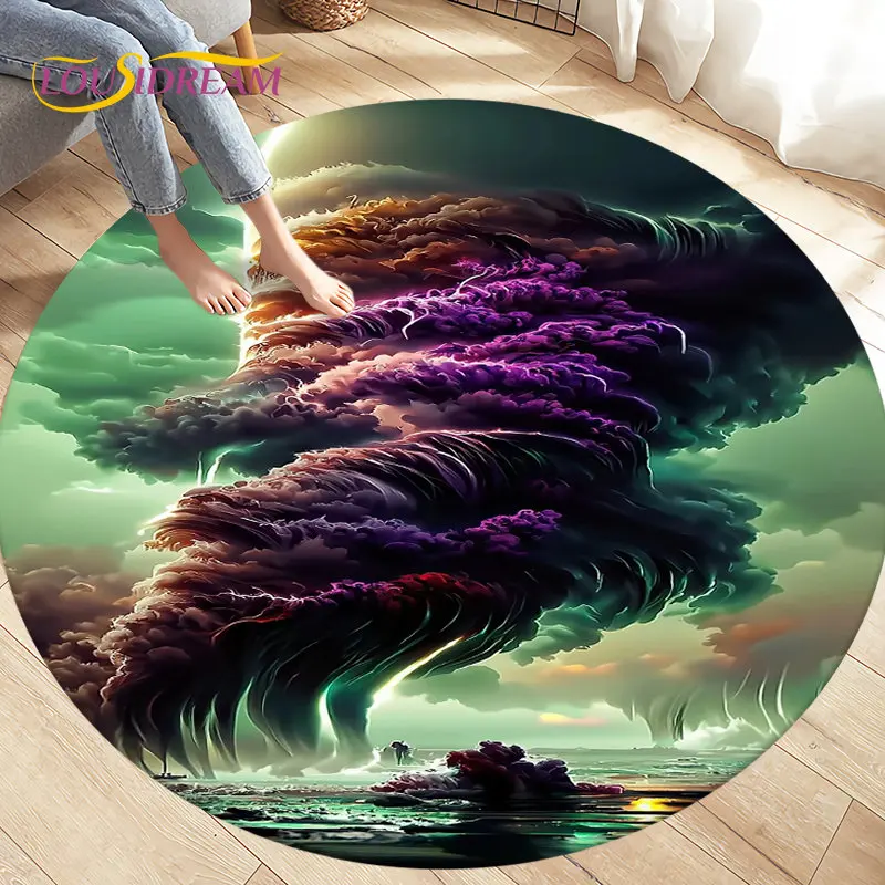 3D Natural ,Tornado, Cloud Area Rug,Round Carpet Rug for Living Room Bedroom Sofa Decoration,Kid Play Game Non-slip Floor Mat