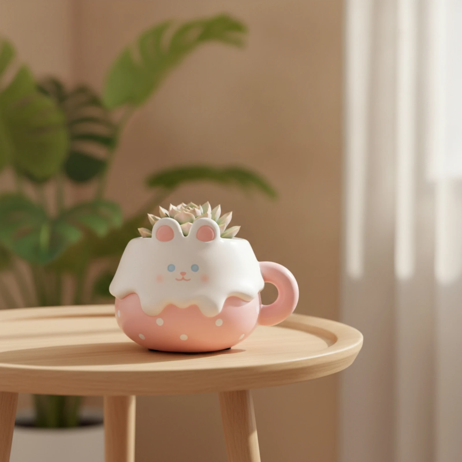 Animal Planter Cute Planter with Handle Succulent Pot Cartoon Flowerpot Whimsical for Plant Lovers, Desk, Windowsill view 6