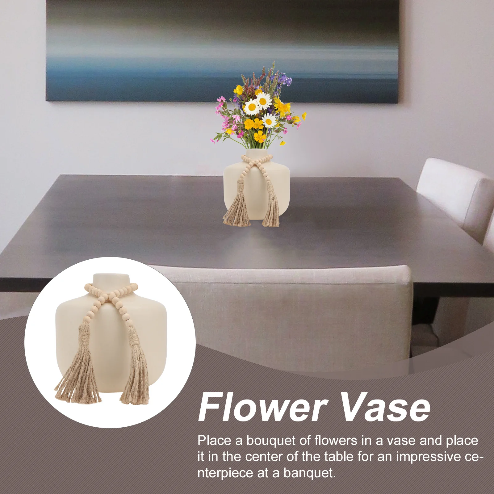 

1Pcs Ceramic Flower Vase Beige Simple Refined Texture Decorative Flower Container for Home Hotel Desktop Adornment