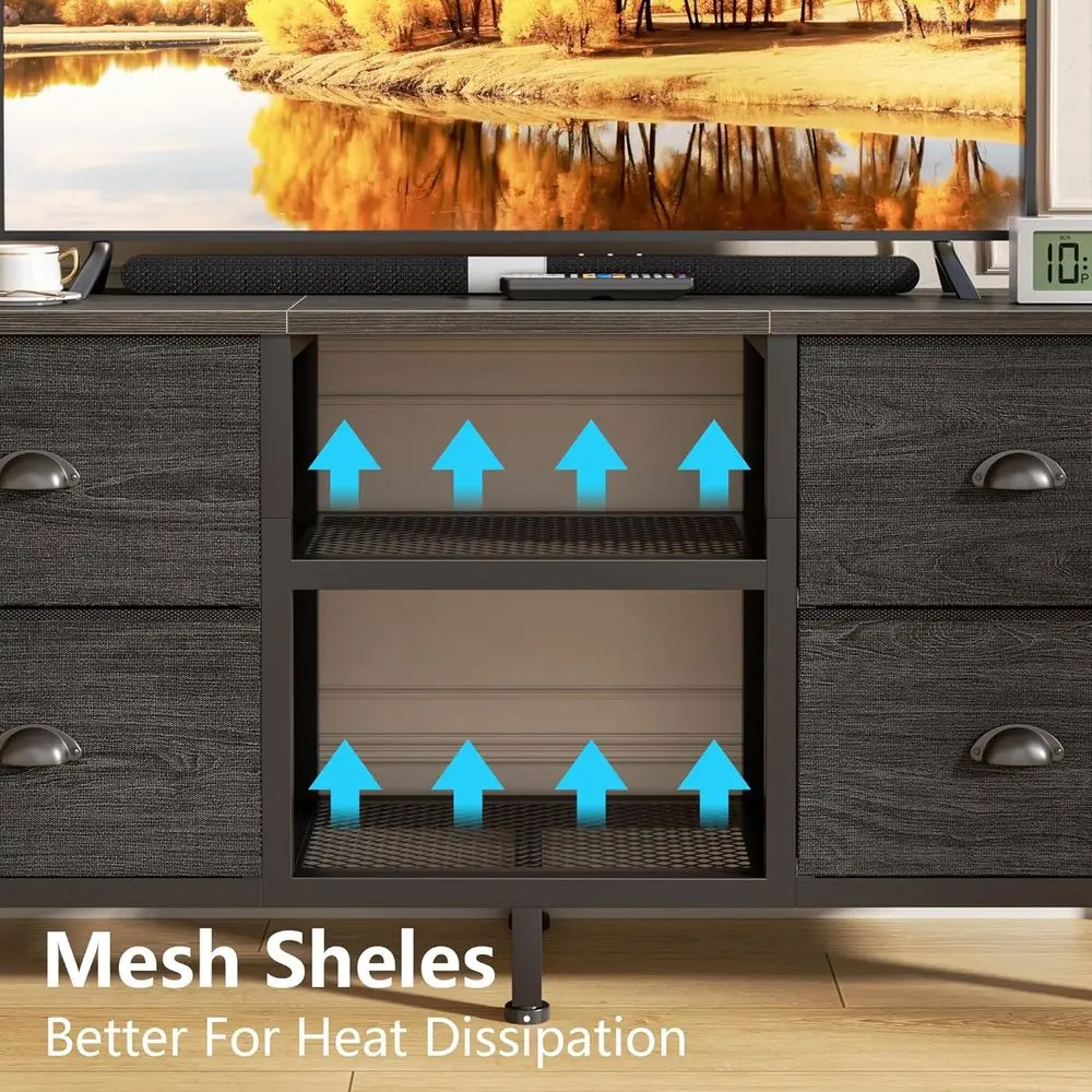 حامل تلفزيون مع 4 أدراج، مركز ترفيه 43 بوصة مع أرفف مفتوحة، مركز الوسائط لتلفزيون 50 بوصة، حامل تلفزيون لغرفة النوم، #6