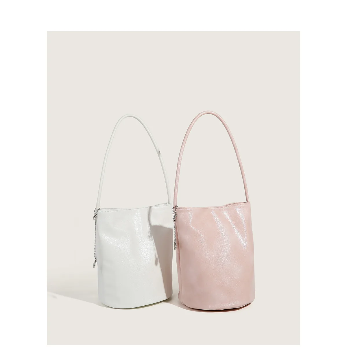 Pearl pink bucket tobo shoulder bag South Korea's niche mini cylinder tote commuter everything casual small bag