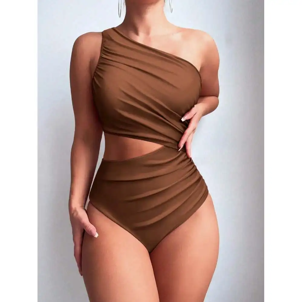 Cikini Cut Out One Shoulder Black One Piece Swimsuit Summer Beach Swimwear Bathing Suit For Women