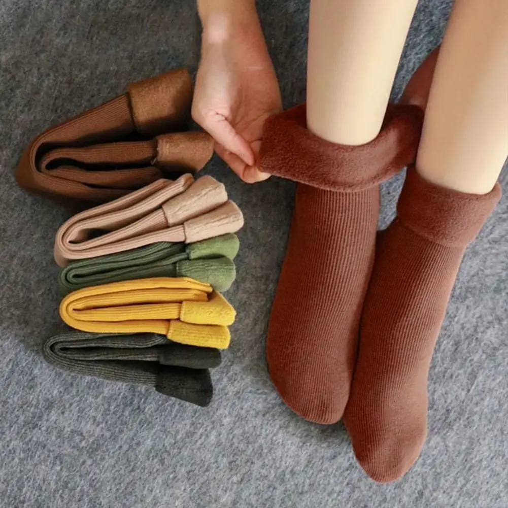 1 paar dames wintersokken pluche Japanse stijl elastische antislip vloersokken thermische anti-geur losse enkels geen strepen sokken