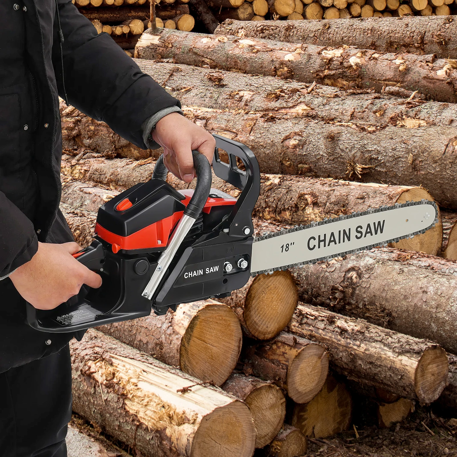 

Chainsaw 18 inch Gas Powered, 58CC 4.4HP Handheld Cordless Gasoline Chain Saws 2-Stroke, Chainsaw for Trees Wood Forest Cutting