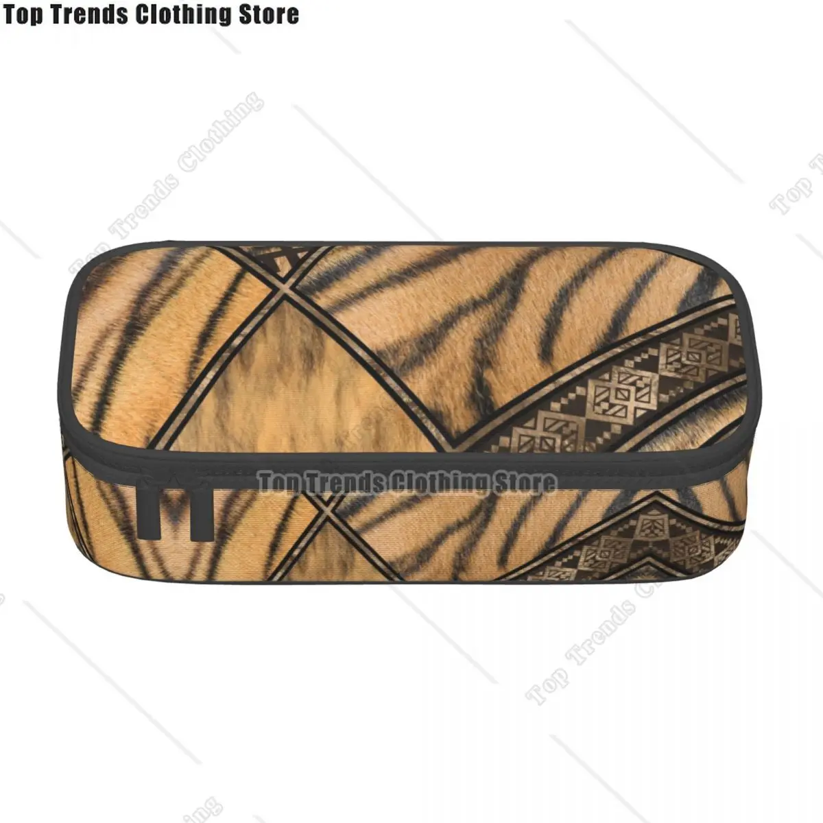 Bengal Tiger Fur Ethnic Tribal Geometric Ornaments Cute Pencil Cases Animal Leather Texture Pencil Pouch Stationery