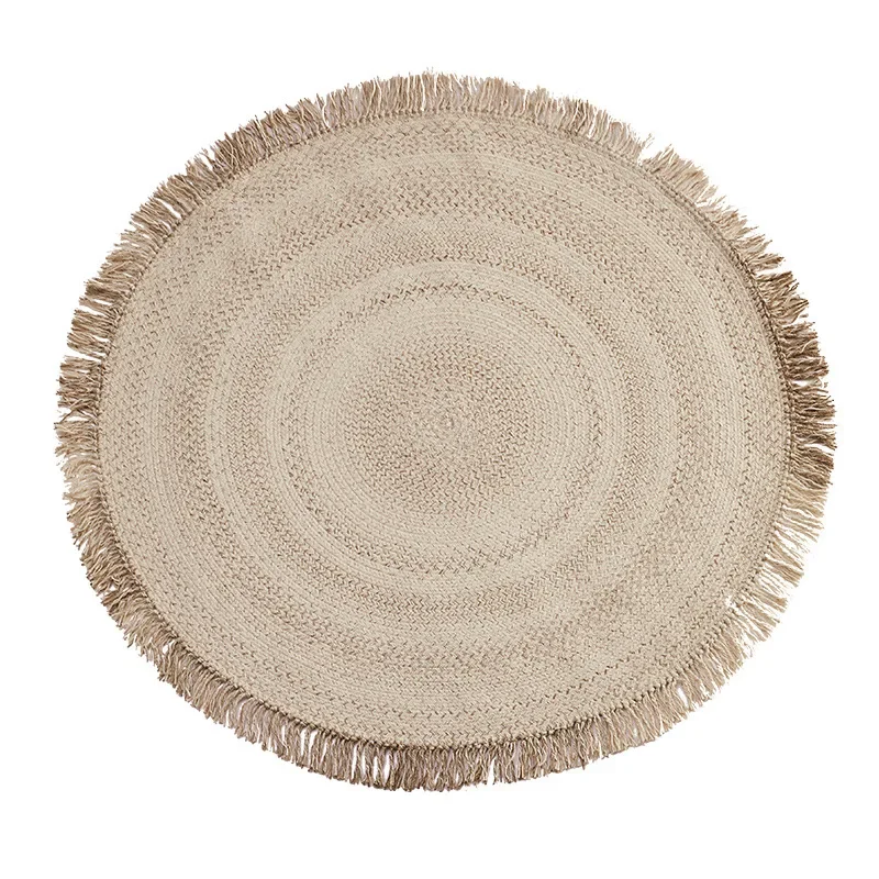 Wool woven wabi-sabi round rug coffee table bedside fringed rug by bed