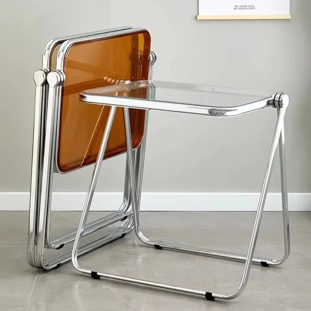 &Acrylic Folding Desk Metal Transparent Office Desk Bedroom Balcony Computer Table Ins Modern Simple