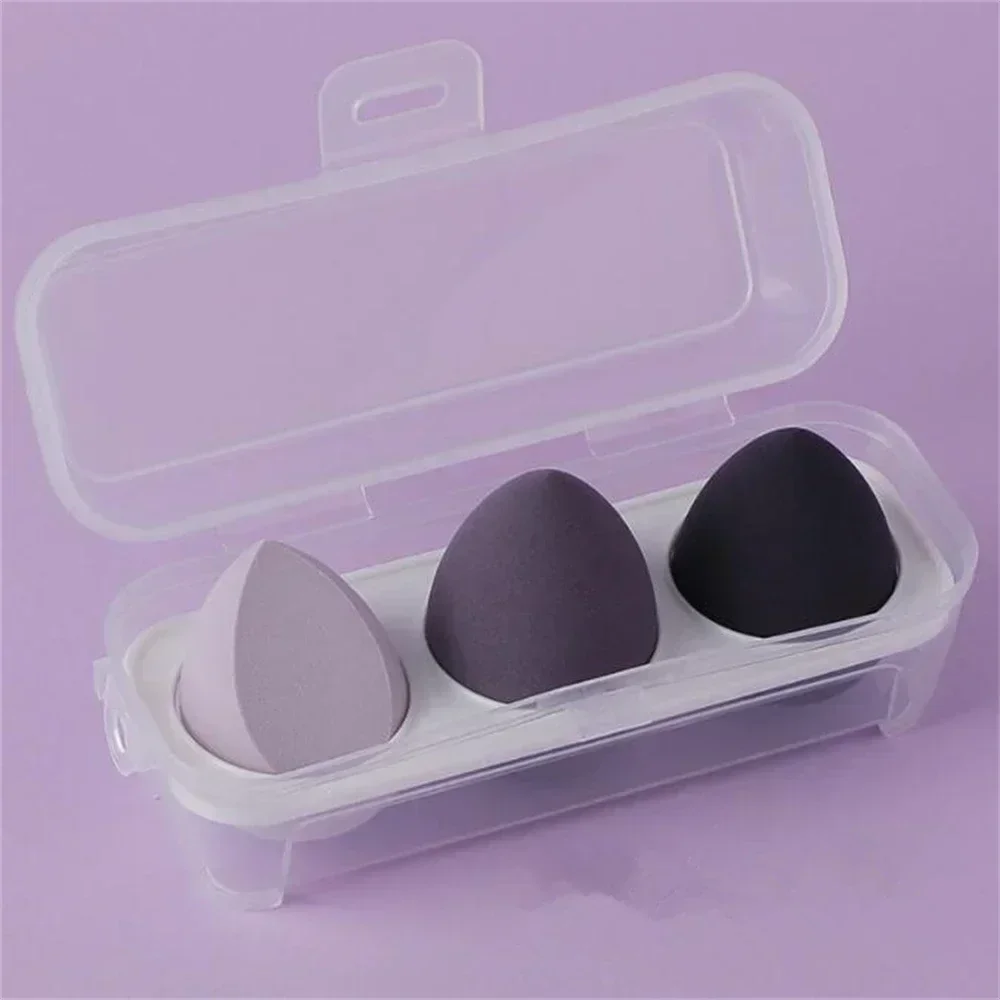 Esponja de maquillaje de 3 piezas para mujer, esponja cosmética con caja de almacenamiento, licuadora de maquillaje, base en polvo, esponja de belleza, accesorios de maquillaje, herramientas