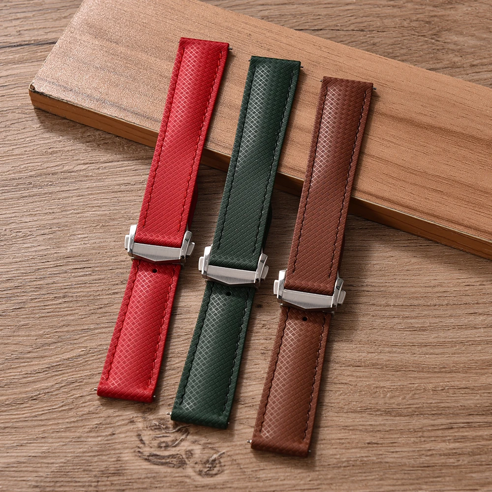 أعلى النمط الاستوائي FKM المطاط حزام ساعة مقاوم للماء الإفراج السريع نشر مشبك الأساور 20 مللي متر 22 مللي متر حزام ساعة اليد العالمي #3