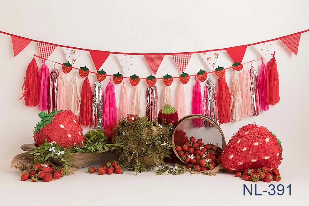 ربيع جديد الفراولة متجر خلفيات للتصوير الفوتوغرافي بالونات ملونة باب ديكور الأطفال حفلة عيد ميلاد سعيد خلفية الصورة