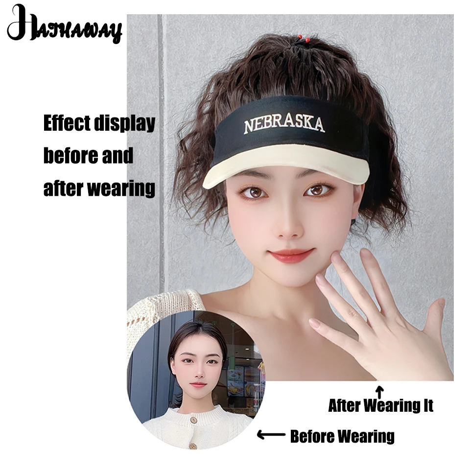 Synthetic Wig Hat Female Summer Short Hair Fashion High Ponytail Color Matching Cap Full Head