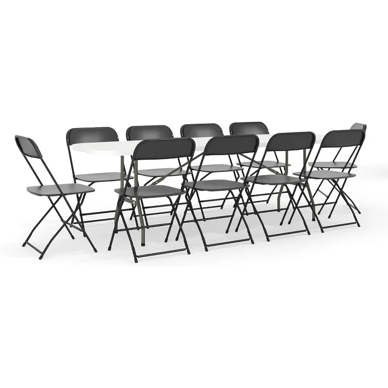 8' Plastic Bi-Fold Training Table Set with 10 Folding Chairs