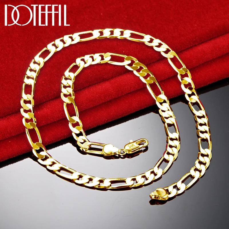 DOTEFFIL 24K Gold 8mm Chain Sideways Necklace Man Woman Senior Luxury Jewelry Statement Necklace