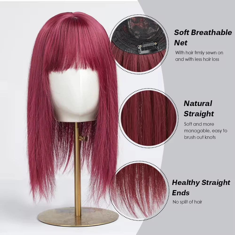 HENRY MARGU Burgundy Synthetic Hair Topper Wine Red Hair Wig Pieces Clip in Hair Topper dla kobiet Cienkie włosy Naturalne Codzienne 16 cali