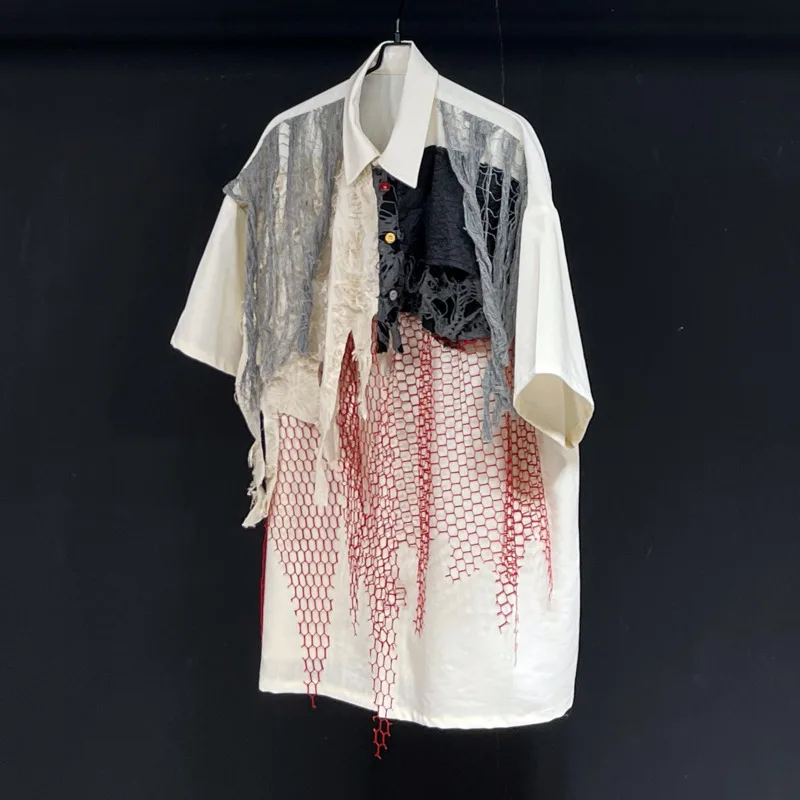 HKSH Summer New Men Ins Tide Punk Original Design High Street Casual Single Breasted Turn-down Collar Short Sleeve Shirts HK5104