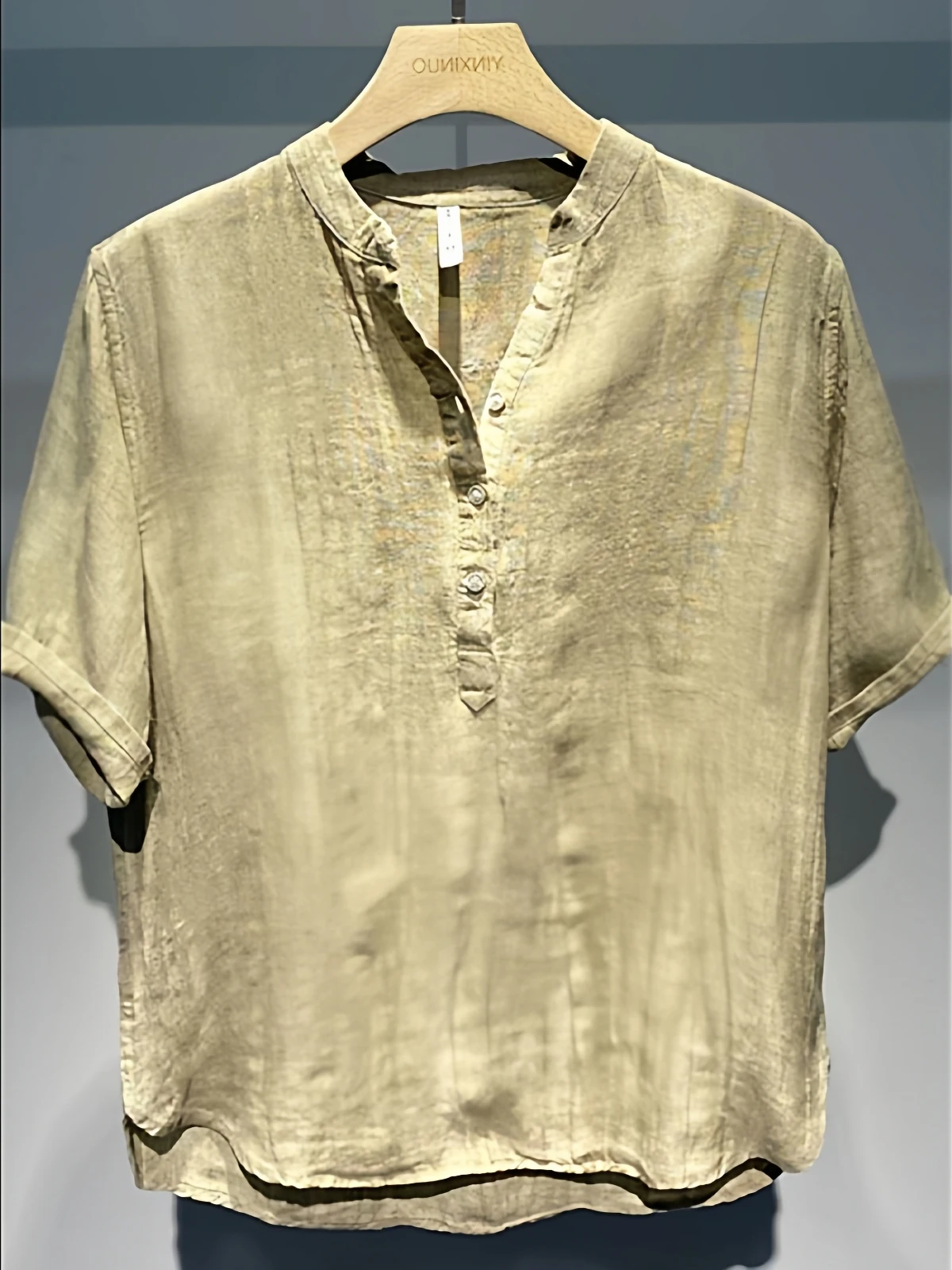 

Extra Large 300 Pou Linen Henry Collar ort Sve Men's irt Summer Thin Retro Design Breathable Loose Fit Casual irt