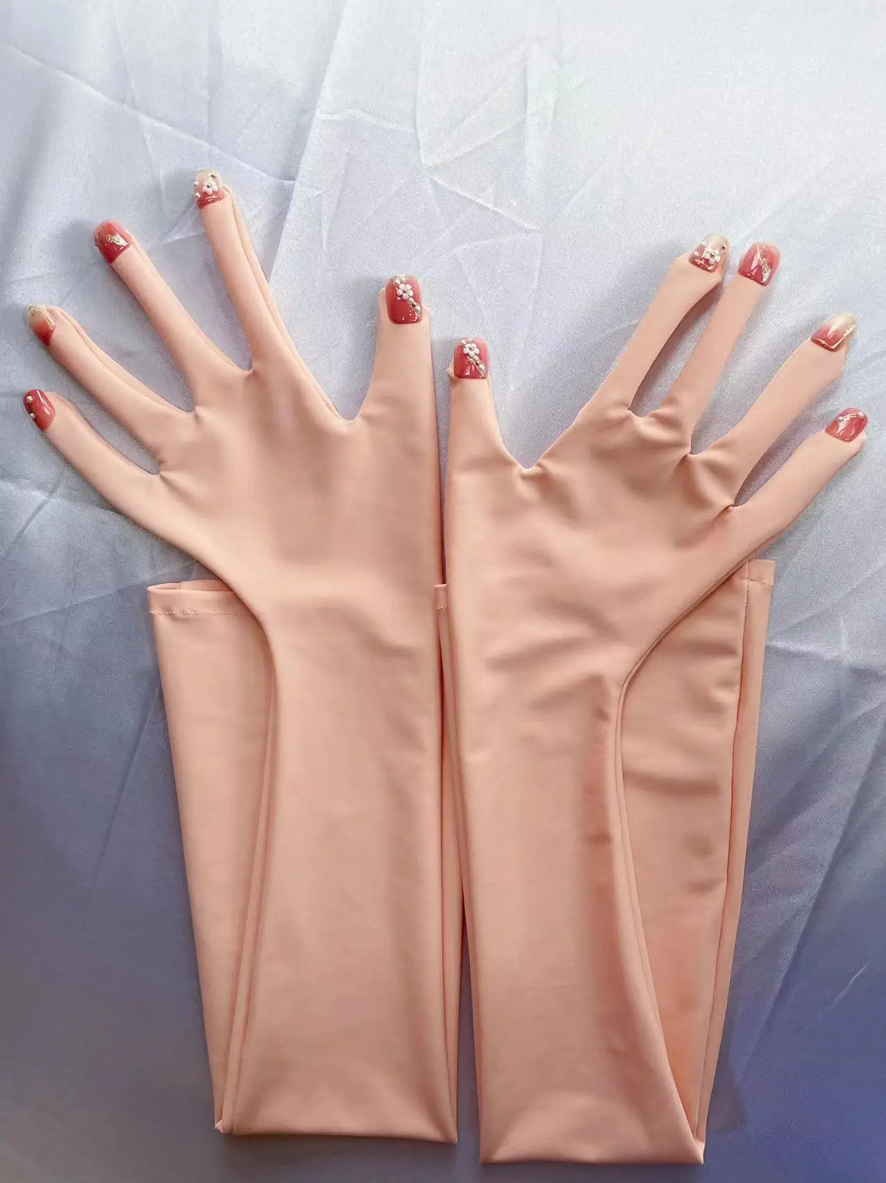 Women's None Shiny Flesh Spandex Zentai Glove Fetish Crossdress Men's Cosplay Kigurumi Gloves With Nails Male to Female