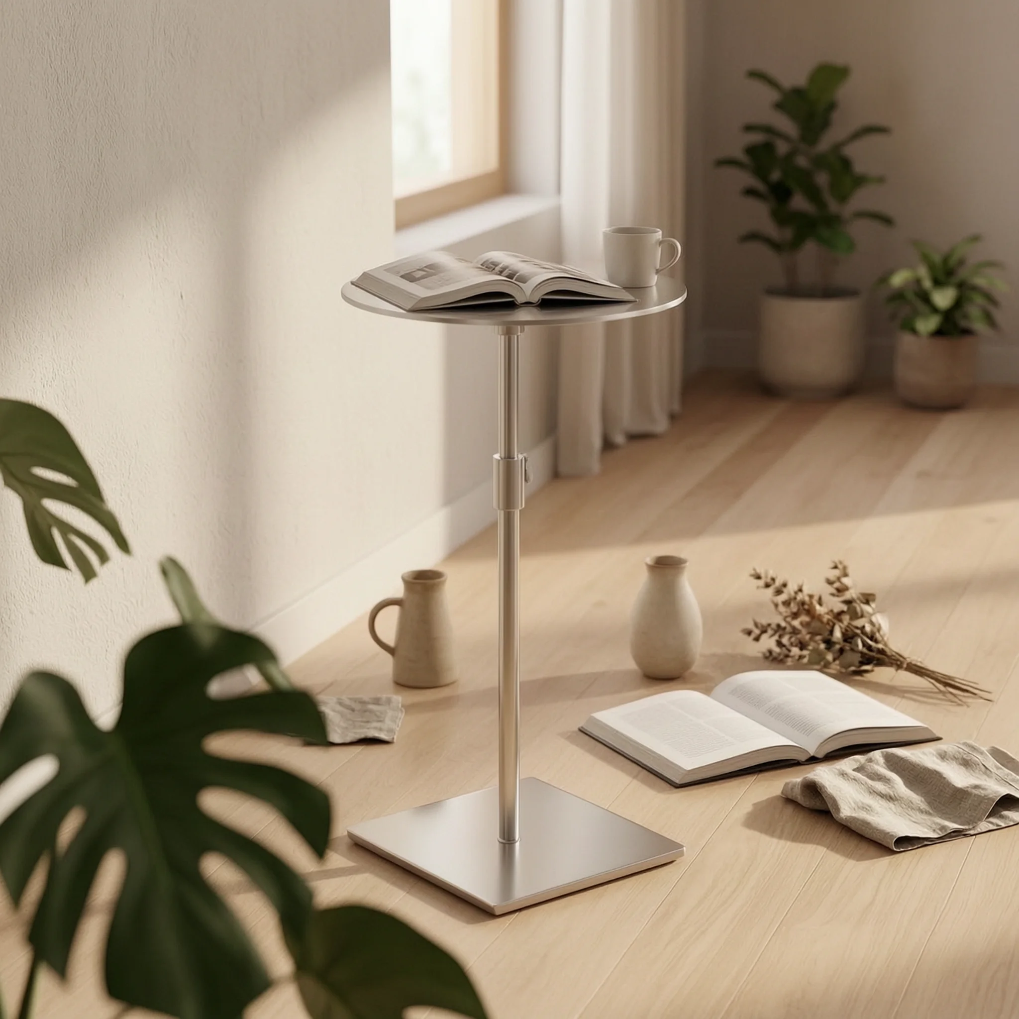 Height Adjustable Side Table Smudge-resistantResistant Metal Side Table Nightstand Electroplated Furniture Sturdy