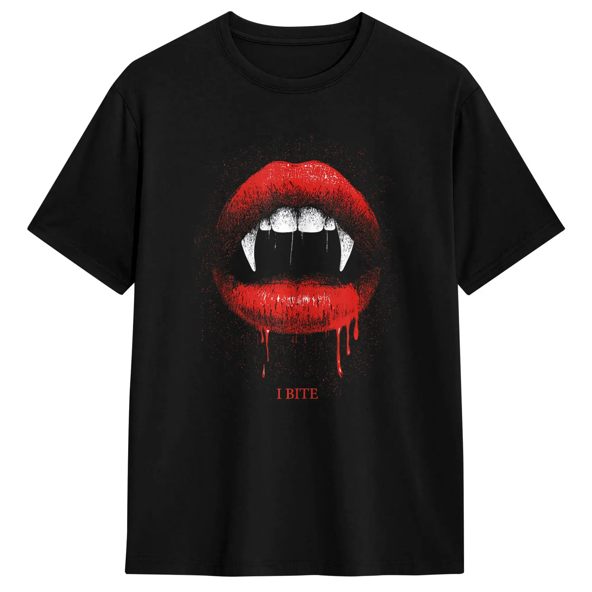 Harajuku T-Shirt Summer I Bite Vampire Fangs Teeth Red Lips Spooky Halloween Hip Hop T Shirts Cotton Tee Shirt Men Casual Tees