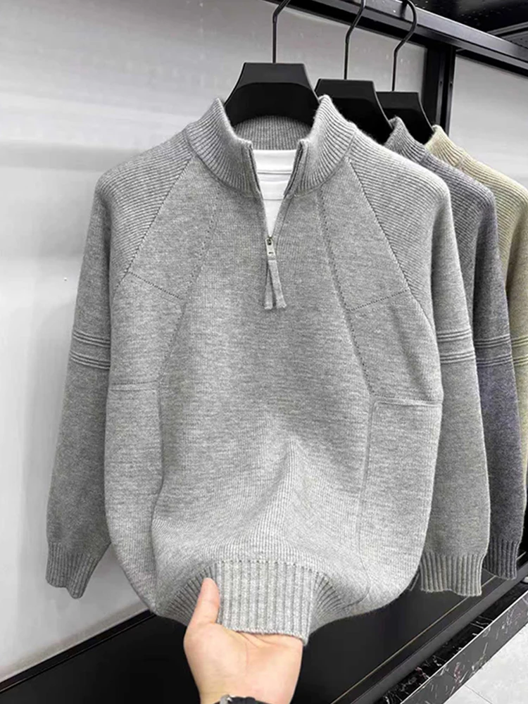 

American Sle ey f Zip Knitwear Men's Autumn Winter New High Sense Loose Fit Soft Long Sve Crew Ne Pullover