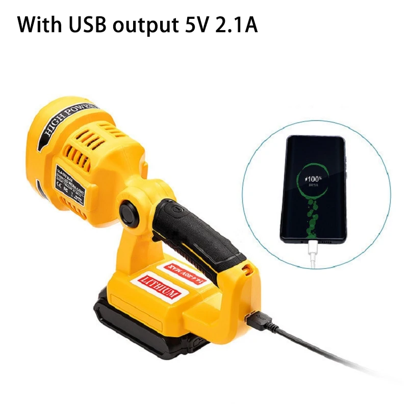 3W/12W LED Work Light Flashlight for Dewalt 20V 18V Lithium Battery DCB203 DCB205 Portable Handheld Jobsite Spotlight with USB