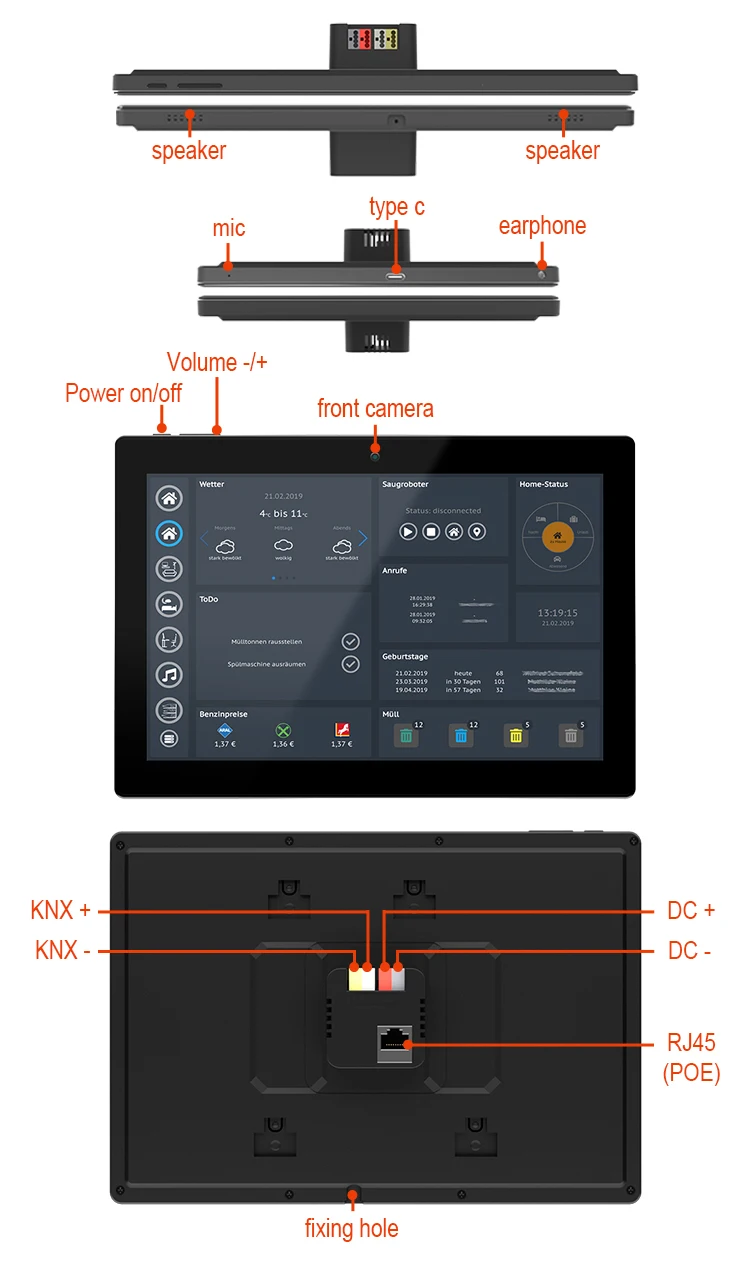 Support 1280 * 800 IPS embedded display 10.1 inch RK3568 touch screen home automation POE intelligent controller,