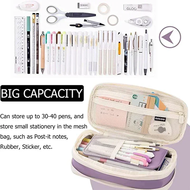 Grande Capacidade Pen Box para Meninas, Lápis Kawaii Case, Organizador, Coreano Bolsa, Material Escolar, Acessórios de Escritório, Papelaria Bag