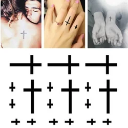 5PCS Schwarz Sexy Mode Wasserdichte Hals Körper Kunst Gesicht Für Männer Frauen Tattoos Aufkleber Gefälschte Tatoo Temporäre Aufkleber Kreuz Tattoo