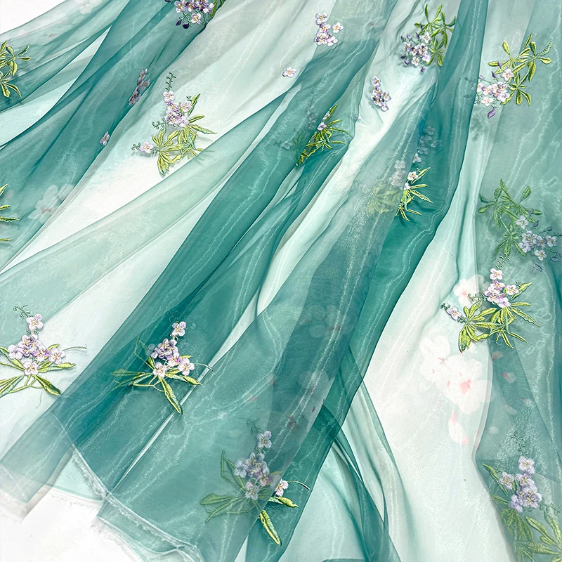 

Bamboo Fabric Pleated Skirt Cheongsam with Gradient Heavy Embroidery DIY Hanfu Ancient Style Summer Embroidered Textile