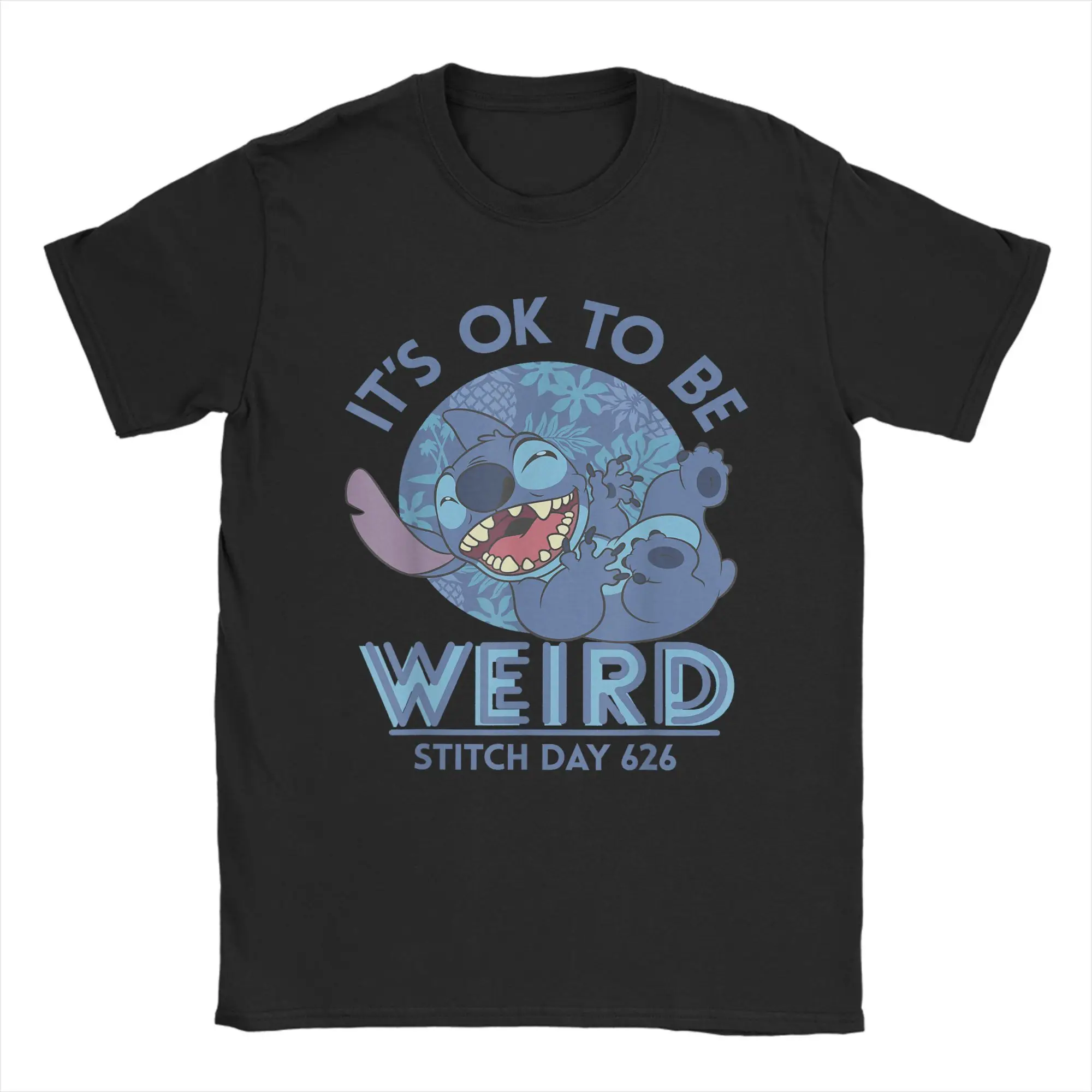 

Leisure Lilo & Stitch 626 Stitch Day T-Shirts Men O Neck Pure Cotton T Shirts It's OK To Be Weird Tee Shirt Big Size Clothing
